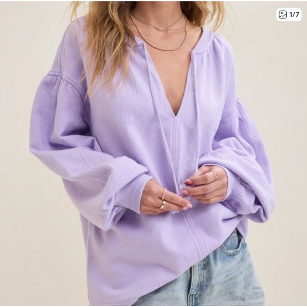 Aerie Women's Easy Street Oversized V-Neck‎ Sweatshirt Cozy Lavender Size XS